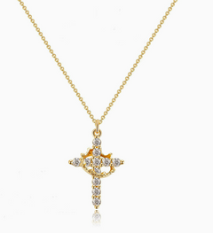 Crown Cross Necklace – Y-Chain Clavicle Necklace with Crown & Cross Pendant