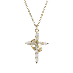 Crown Cross Necklace – Y-Chain Clavicle Necklace with Crown & Cross Pendant