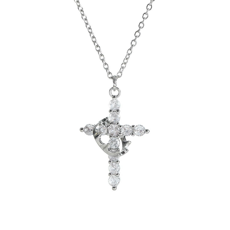 Crown Cross Necklace – Y-Chain Clavicle Necklace with Crown & Cross Pendant